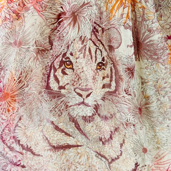 Salvatore Ferragamo Strapless Silk Maxi Dress Floral Tiger Cream Pink US Size 4 - Picture 3 of 10